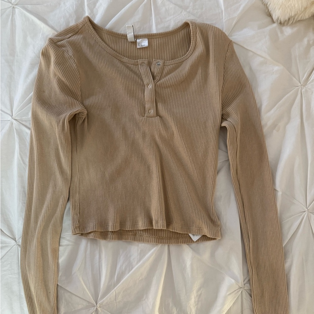 H&M Beige Ribbed Long Sleeve Top